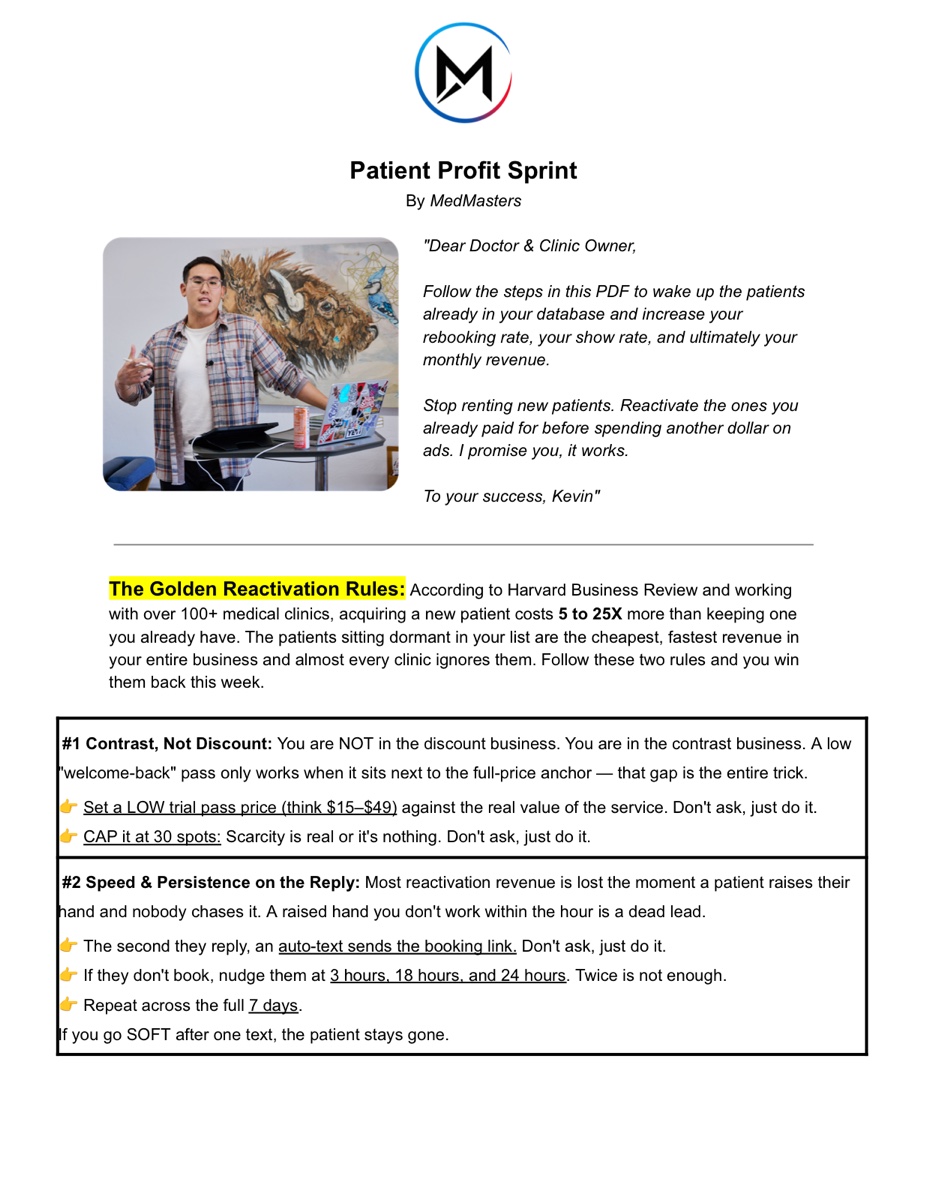 First page of the Patient Profit Sprint playbook